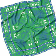 Green, royal blue and white silk square scarf 65cm x 65m with green and white hand rolled hem