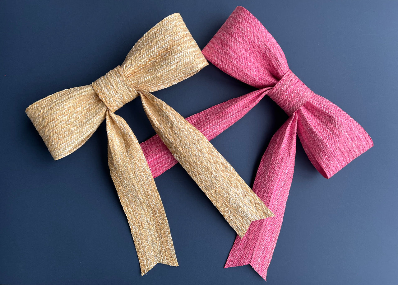 Medium decorative straw bow handmade with milliners hat braid