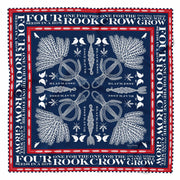 Classic navy red and white organic silk square 65cm x 65cm with corn dolly print and hand rolled hem