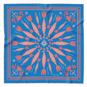 Large 97cm x 97cm organic silk scarf with red and white corn dolly pattern and red and white chequerboard hand rolled hem