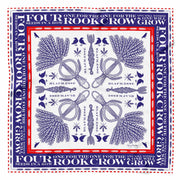 White square silk scarf 65cm x 65cm with indigo and red print