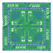 Bright green, blue and white organic silk square 65cm x 65cm with hand rolled hem