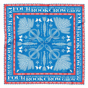 Blue red and white organic silk square scarf 65cm x 65cm with striped hand rolled hem