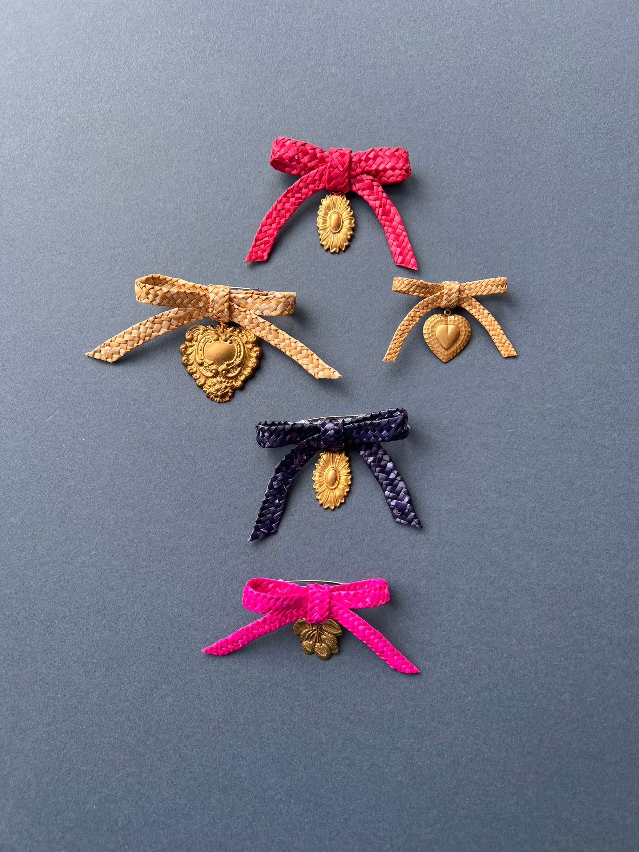 Coloured Straw Bow Brooches