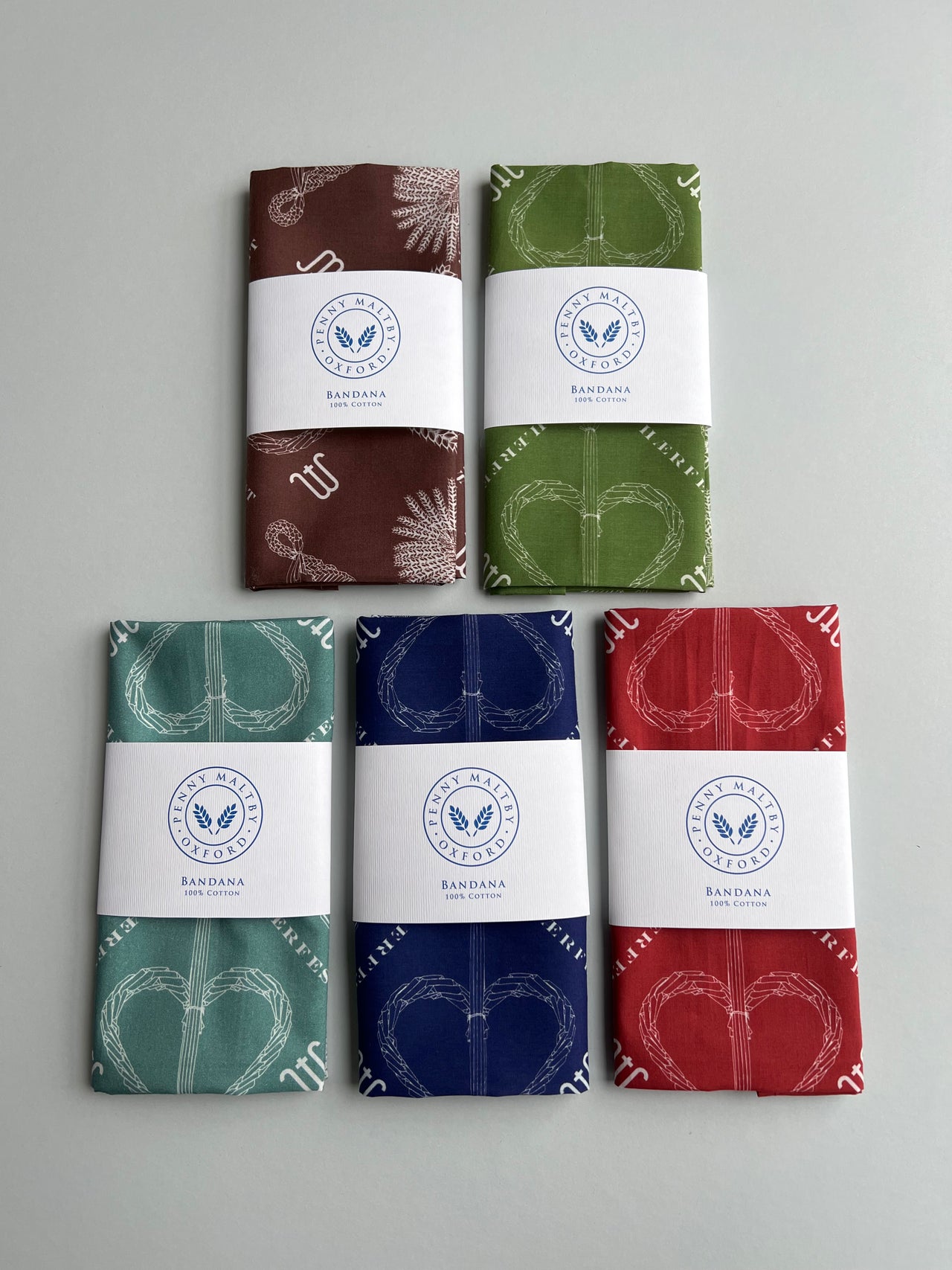 Single Mordiford Love Heart No. 1 Rust Red Cotton Bandana 55 x 55cm